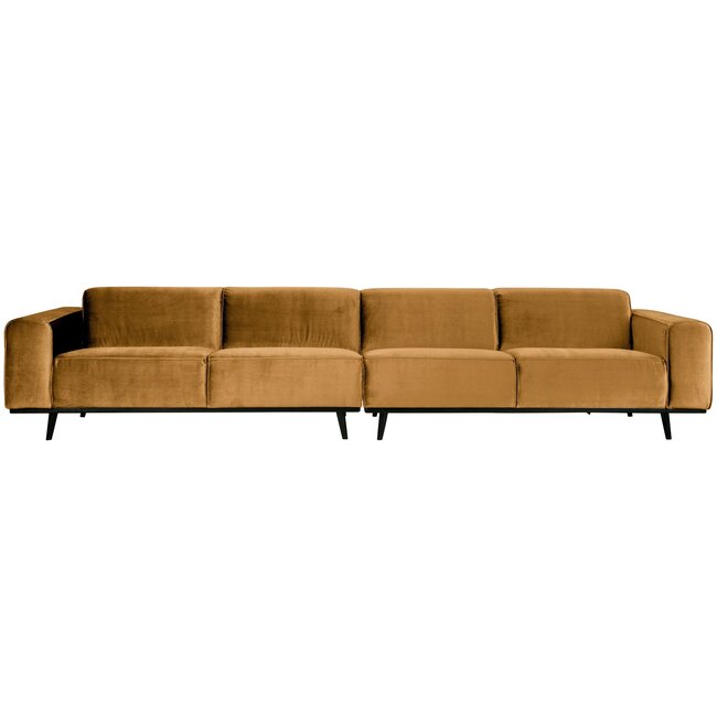 Woood Statement xl 4-zits bank 372 cm fluweel honing geel