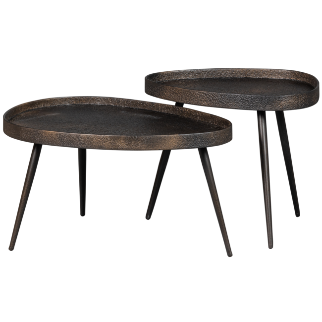 Woood Set van 2 - crude bijzettafels antique bronze