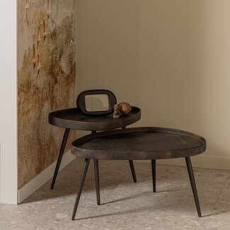 Woood Set van 2 - crude bijzettafels antique bronze