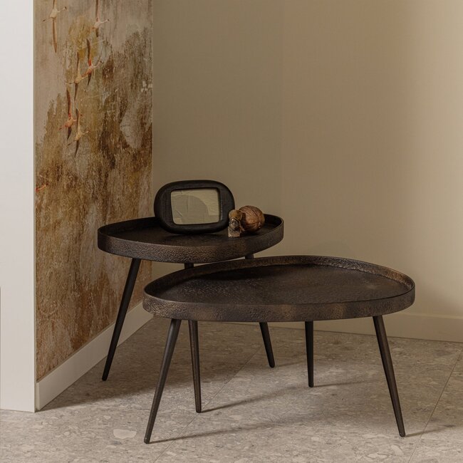 Woood Set van 2 - crude bijzettafels antique bronze