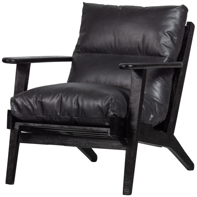 Woood Houston fauteuil echt leer zwart