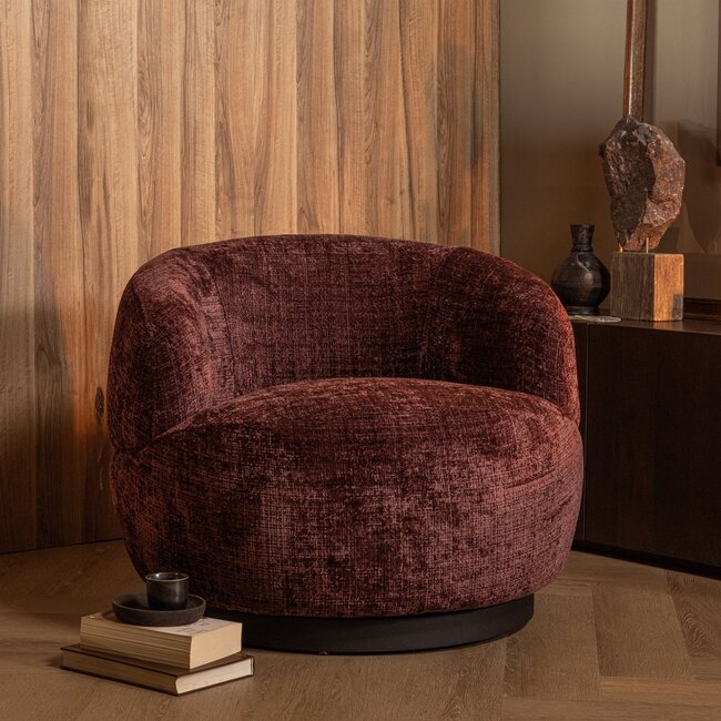 BePureHome Woolly draaifauteuil chenille aubergine