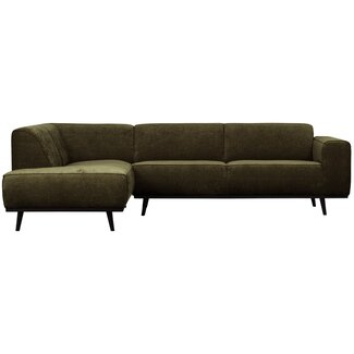 Woood Statement hoekbank links platte brede rib warm groen
