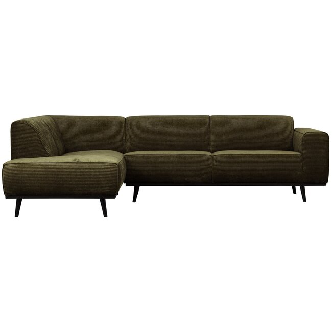 Woood Statement hoekbank links platte brede rib warm groen