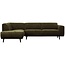 Woood Statement hoekbank links platte brede rib warm groen