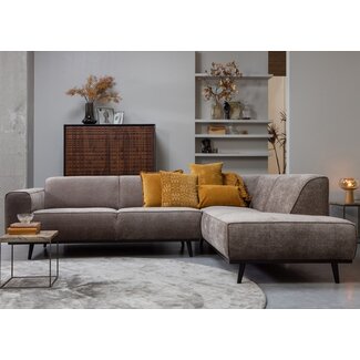 Woood Statement hoekbank rechts platte brede rib taupe