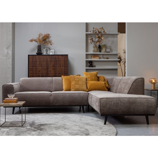 Woood Statement hoekbank rechts platte brede rib taupe