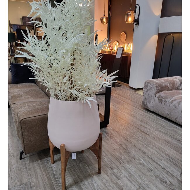 Light en Living Pot deco op voet Ø59x82 cm KARUNA hout+mat crème