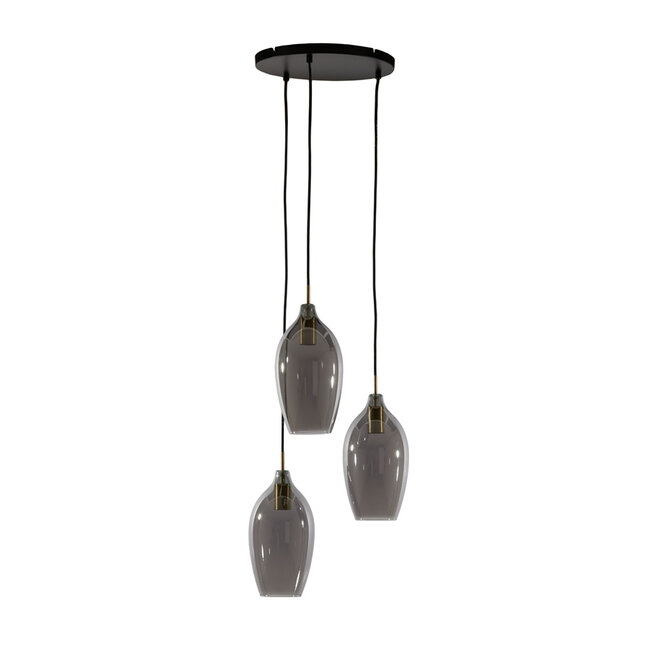 Light en Living Hanglamp 3L Ø35x32 cm LUKARO antiek  brons+glas smoke