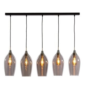 Light & Living Hanglamp 5L 104x17x36 cm LUKARO antiek brons+glas smoke