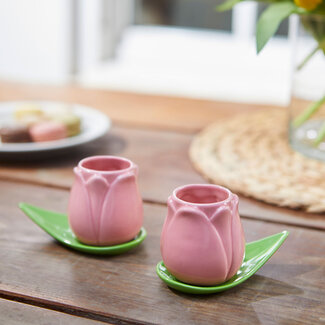 Balvi Koffiekopje Tulp roze - set van 2 kopjes met schotels