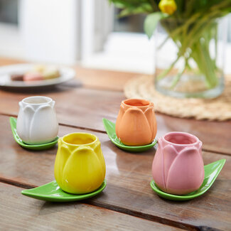 Balvi Koffiekopje Tulp - set van 4 kopjes met schotels