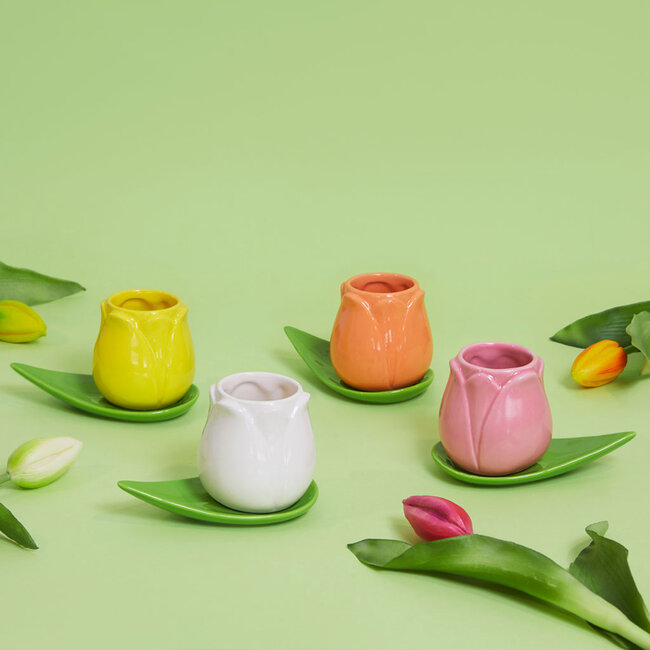 Balvi Koffiekopje Tulp - set van 4 kopjes met schotels