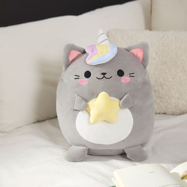 Balvi Katten kussen Fluffy Kawaii Starry grijs