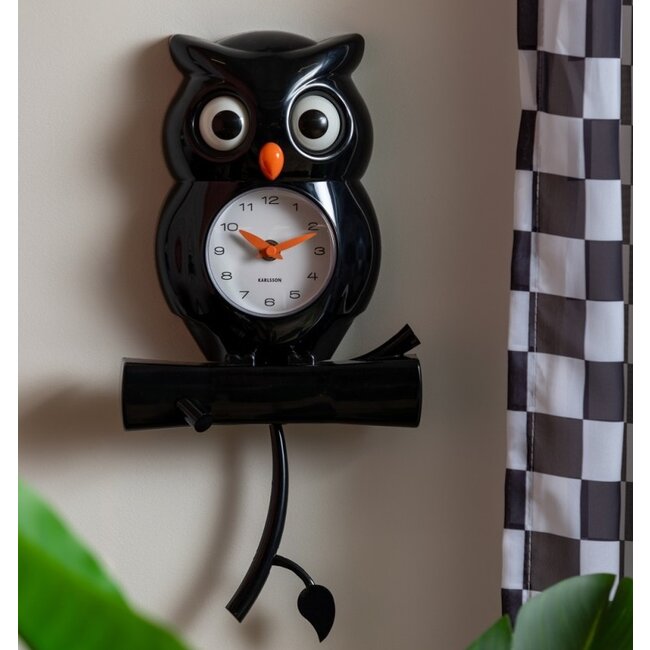 Karlsson Wandklok Owl Pendulum zwart