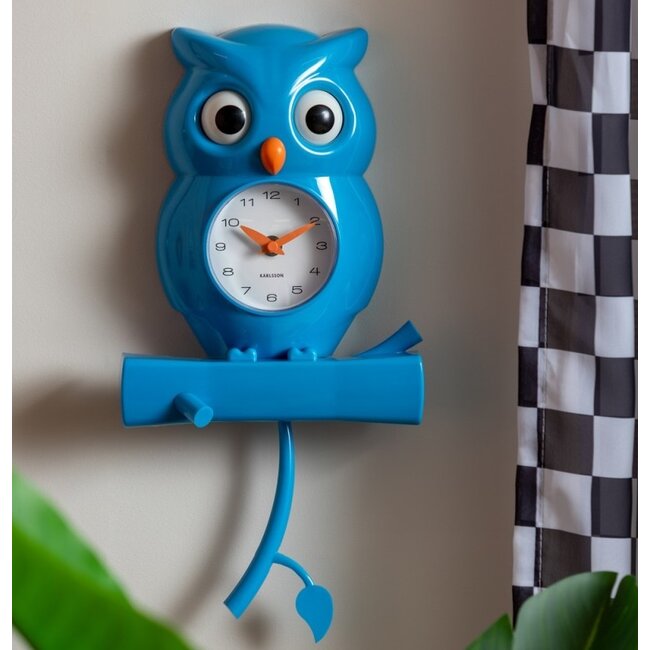 Karlsson Wandklok Owl Pendulum blauw