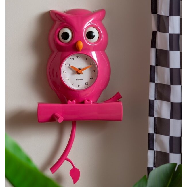 Karlsson Wandklok Owl Pendulum roze