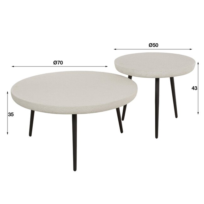 WoonStijl Salontafel Stone - set van 2 plat rond