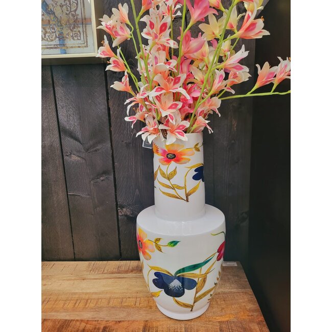 Light en Living Vaas deco Ø28x55 cm YVOTA wit+bloemen print