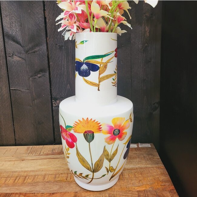 Light en Living Vaas deco Ø28x55 cm YVOTA wit+bloemen print