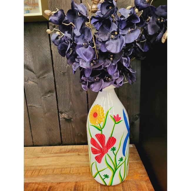 Light en Living Vaas deco Ø20x45 cm EKIMULI  wit+bloemen