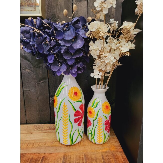 Light en Living Vaas deco Ø15x36 cm EKIMULI  wit+bloemen