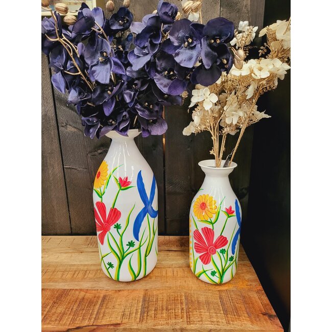 Light en Living Vaas deco Ø15x36 cm EKIMULI  wit+bloemen