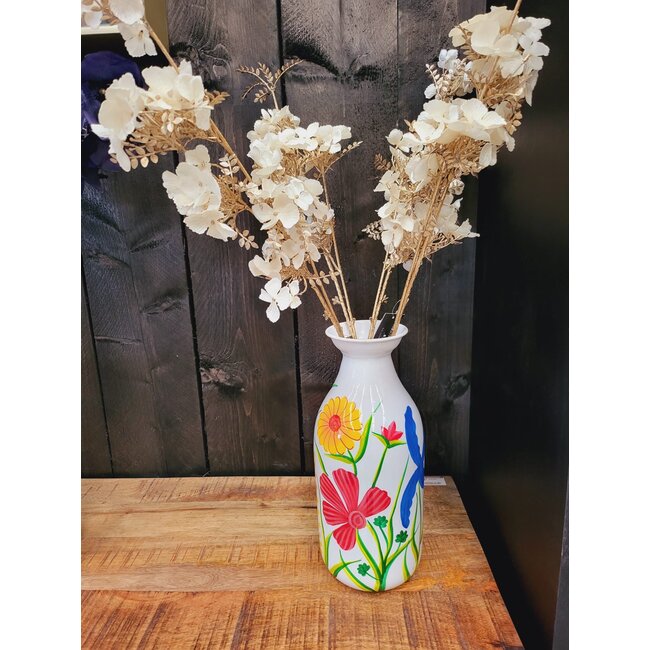 Light en Living Vaas deco Ø15x36 cm EKIMULI  wit+bloemen