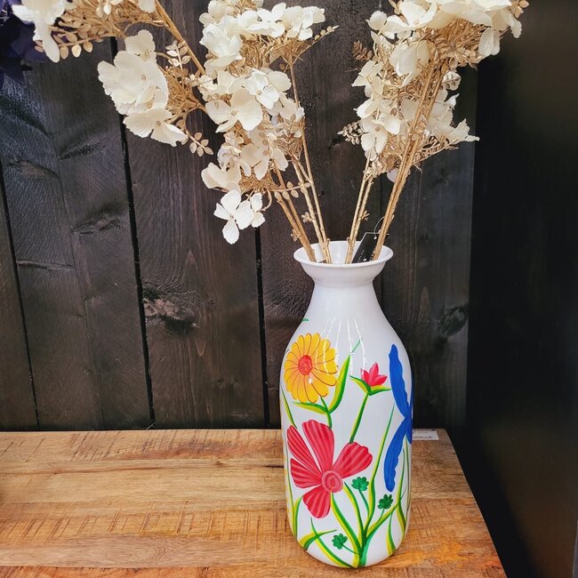 Light en Living Vaas deco Ø15x36 cm EKIMULI  wit+bloemen