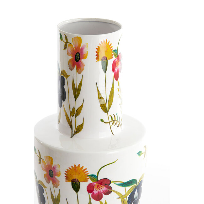 Light en Living Vaas deco Ø28x55 cm YVOTA wit+bloemen print