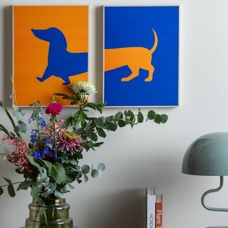 Present Time Schilderij Art Set Dachshund oranje-blauw