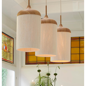Light en Living Hanglamp 3L 90x22x32 cm DANIA hout print naturel+touw crème