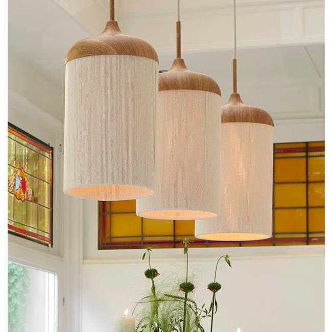 Light en Living Hanglamp 3L 90x22x32 cm DANIA hout print naturel+touw crème