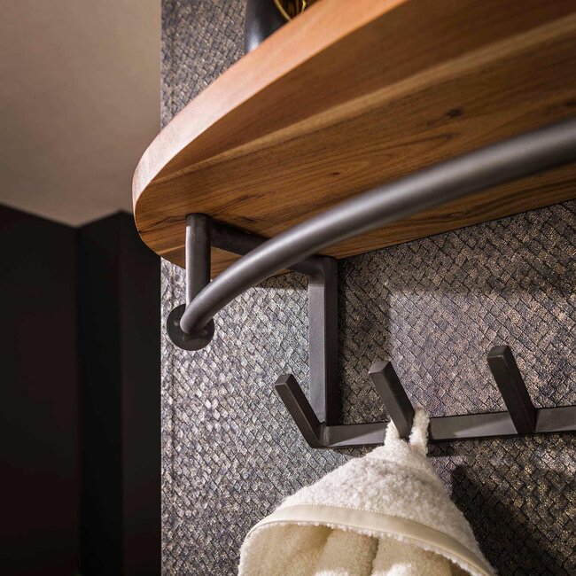 WoonStijl Kapstok round acacia 8 haken met hoedenplank