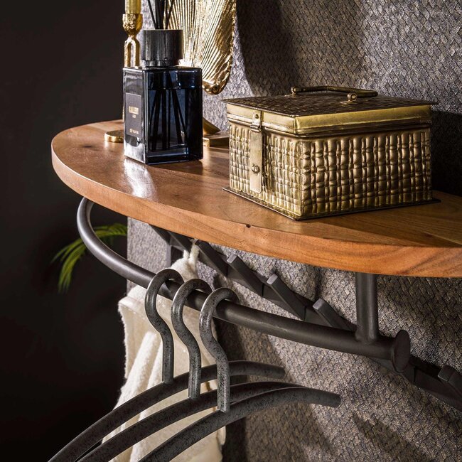 WoonStijl Kapstok round acacia 16 haken met hoedenplank