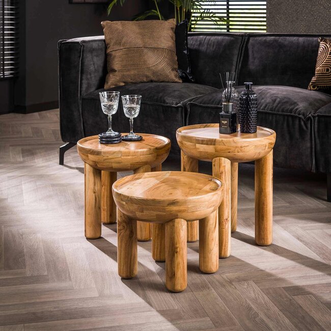 WoonStijl Salontafel Rond set 3 massief acacia