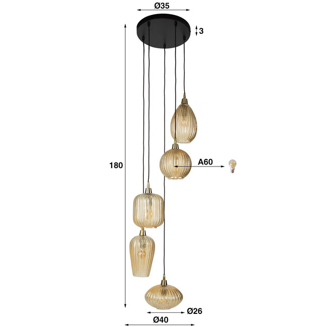 WoonStijl Hanglamp 5L V-shape pattern getrapt