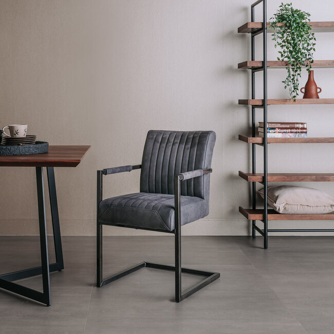 Tower Living Eetkamerstoel Ferro met armleuning - Cognac, donkerbruin, antraciet en groen