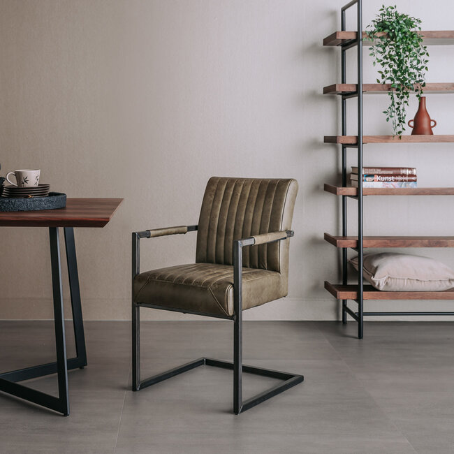 Tower Living Eetkamerstoel Ferro met armleuning - Cognac, donkerbruin, antraciet en groen