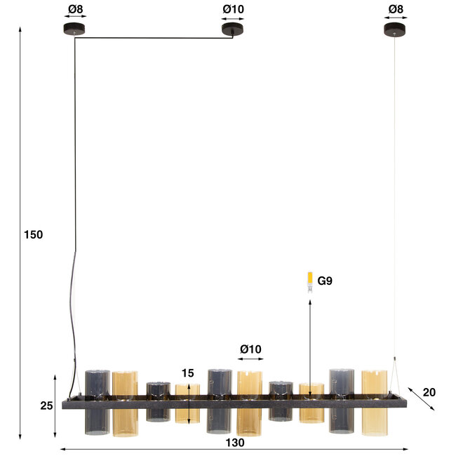 WoonStijl Hanglamp 10L cylinder mixed glass