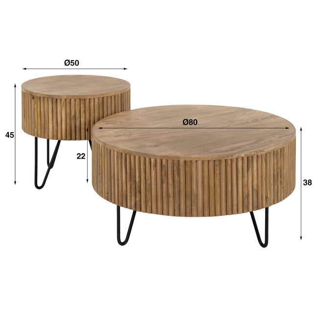 WoonStijl Salontafel set van 2 wave rond