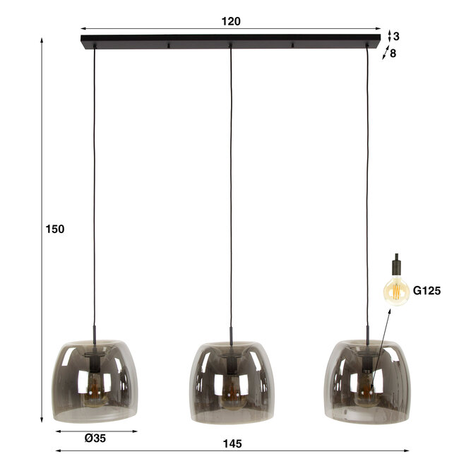 WoonStijl Hanglamp 3L drift glass