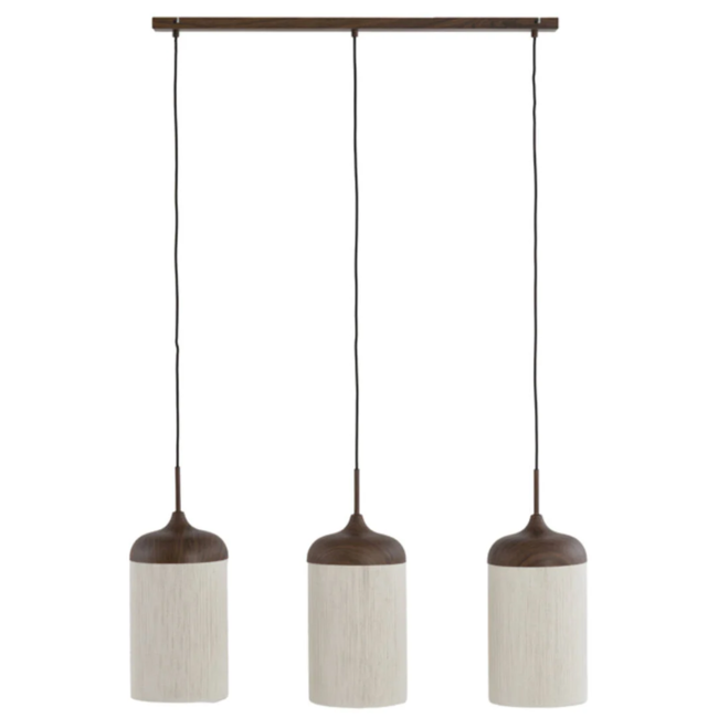 Light en Living Hanglamp 3L 90x22x32 cm DANIA hout print d bruin+touw crème