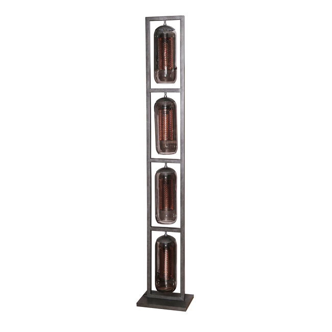 WoonStijl Vloerlamp 4L tower smoke glas-geperforeerd staal