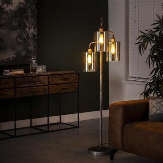 WoonStijl Vloerlamp 3L harbor amber glas / Oud zilver