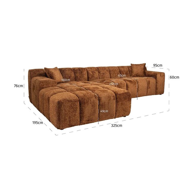 Richmond Interiors  Sofa Cube 3-zits + lounge links Be Lovely 603 Cinnamon