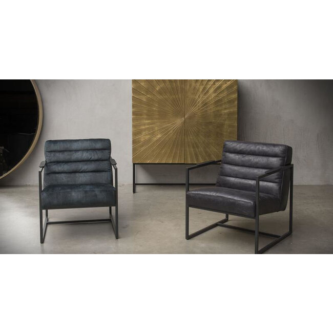 Het Anker Showroommodel Fauteuil Skipper Black & Blue vintage velvet