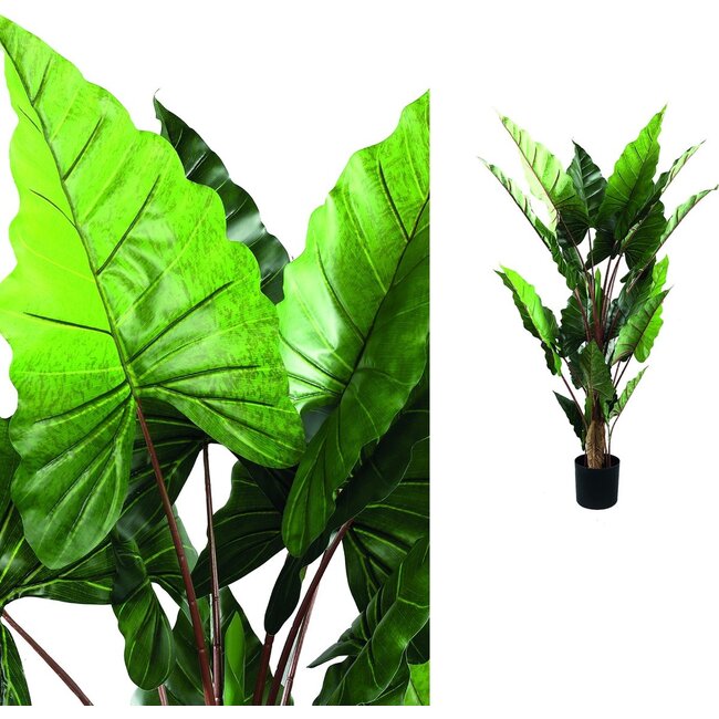 PTMD Kunstplant groen blad in zwarte pot - 170 cm hoog