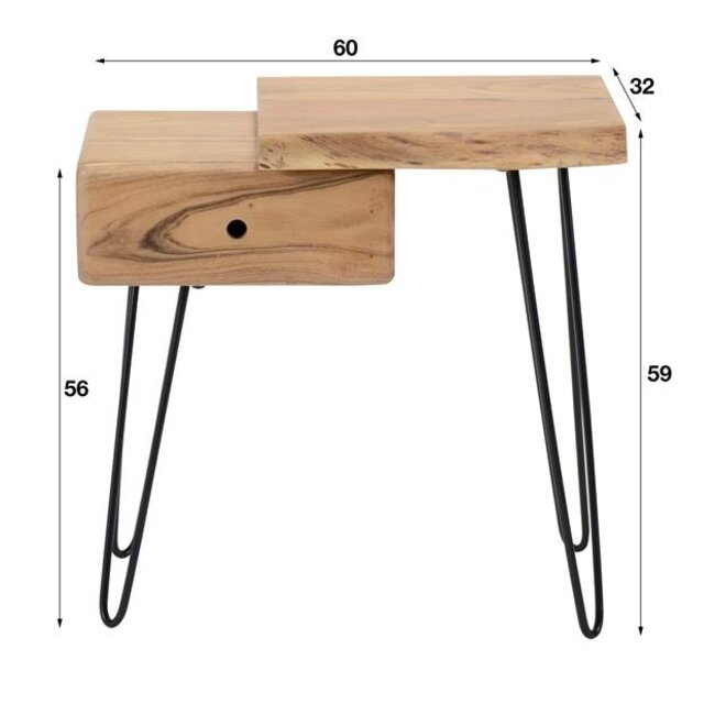 WoonStijl Sidetable / nachtkastje live edge rechts
