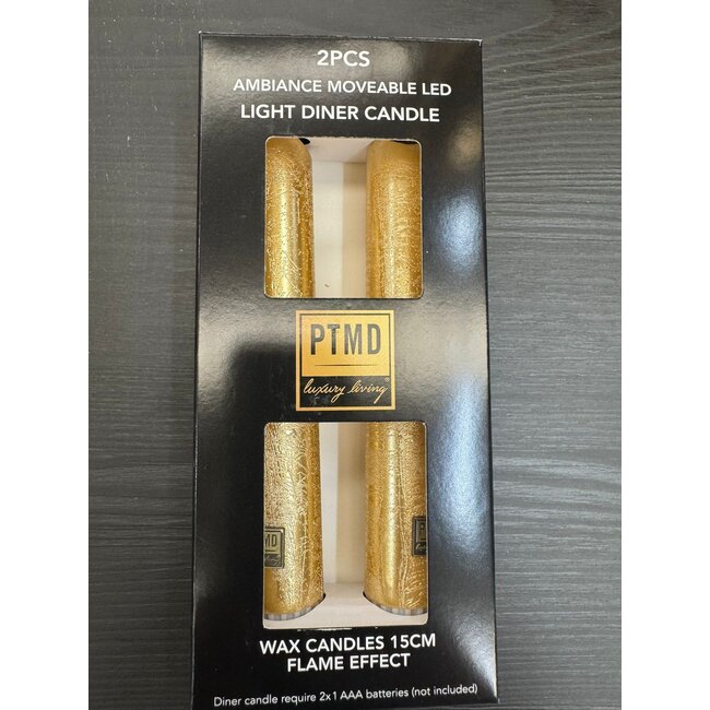 PTMD LED Dinerkaars rustiek goud beweegbare vlam 2 stuks - kort model